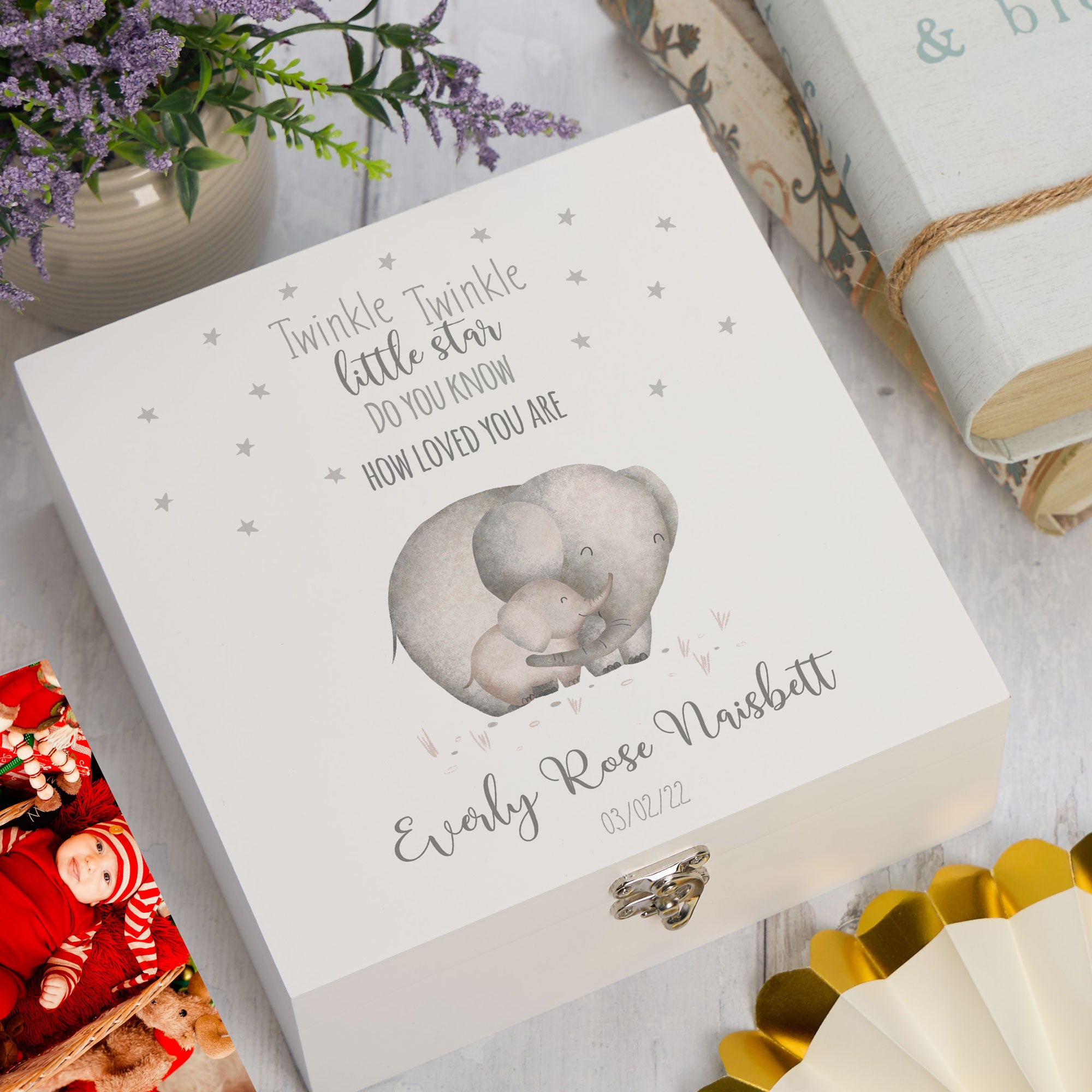 ukgiftstoreonline Personalised Twinkle Twinkle Little Star Elephant Keepsake Memory Box Keepsake Memory Box ukgiftstoreonline Wood Box Medium