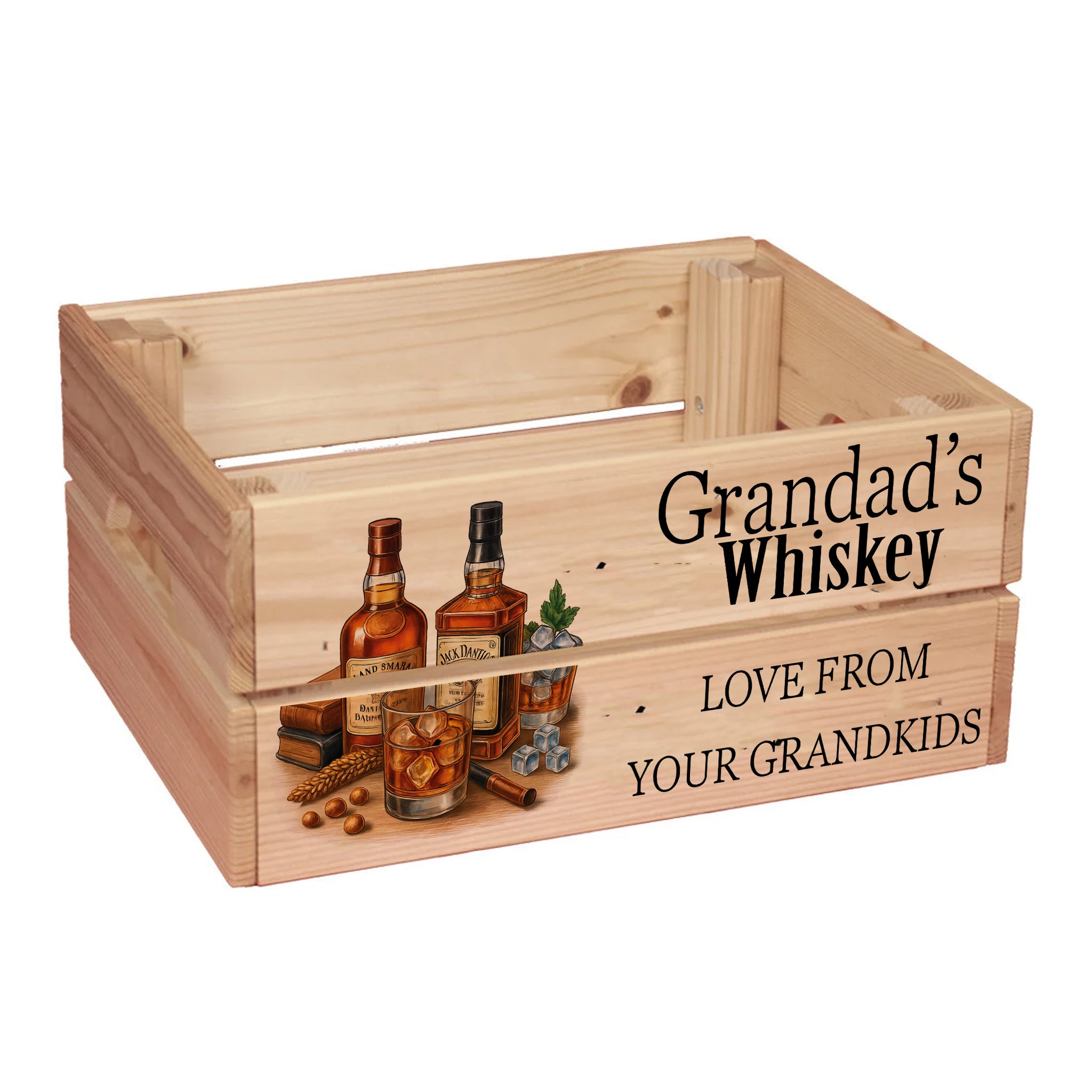 Personalised Whiskey Father's Day Birthday Treat Hamper Wooden Crate Gift storage crate ukgiftstoreonline