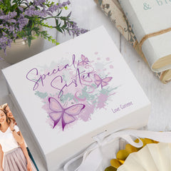 Personalised Special Sister Pink & Purple Butterfly Gift Keepsake Memory Box