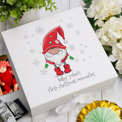 Personalised Baby's First Christmas Keepsake Box With Santa Gnome
