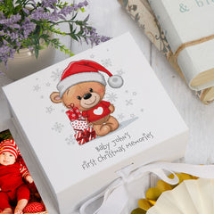 Personalised Baby's First Christmas Keepsake Box With Teddy In Jumper