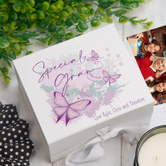 Personalised Special Gran Pink and Purple Butterfly Keepsake Memory Box Gift