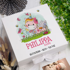 ukgiftstoreonline Personalised Baby Unicorn Design Keepsake Memory Box