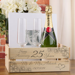 Personalised 25th Wedding Anniversary Crate, Wooden Crate, Wedding Hamper Gift