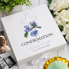 ukgiftstoreonline Personalised Confirmation Blue Cross Keepsake Memory Box Gift