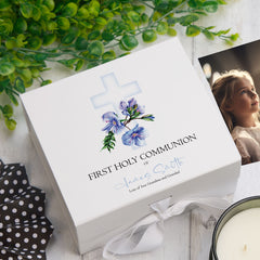 ukgiftstoreonline Personalised First Holy Communion Blue Cross Keepsake Memory Box Gift