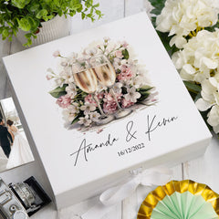 Personalised Wedding Box With Champagne Design and Ribbon Closure