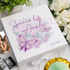 Personalised Special Auntie Pink & Purple Butterfly Gift Keepsake Memory Box