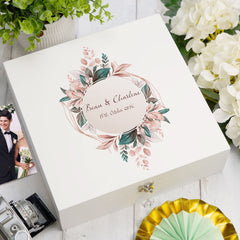 ukgiftstoreonline Personalised Wedding Wreath Design Keepsake Memory Box Keepsake Memory Box ukgiftstoreonline Large Wood Box