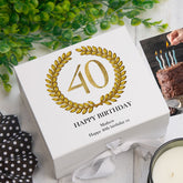 Personalised 40th Birthday Gift for him Keepsake Memory Box Gold Wreath Design