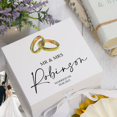 ukgiftstoreonline Personalised Wedding Keepsake Memory Box Gift with Gold Ring Design