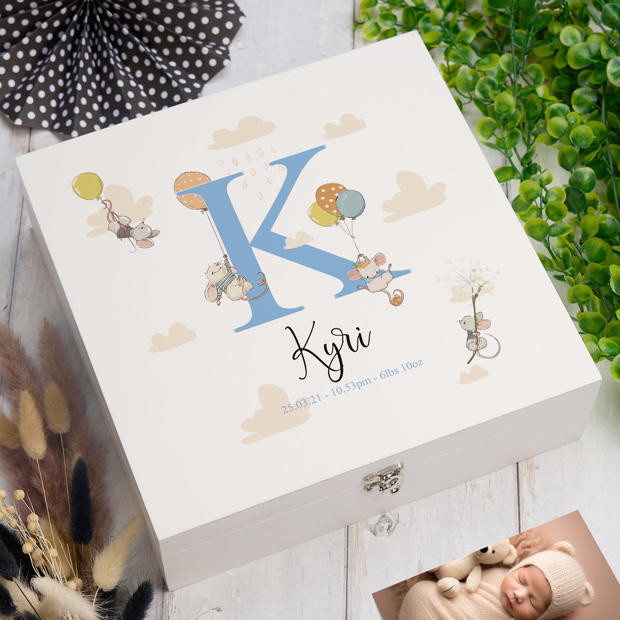 ukgiftstoreonline Personalised Baby Cute Mouse Themed Monogram Keepsake Memory Box Keepsake Memory Box ukgiftstoreonline Wood Box Large