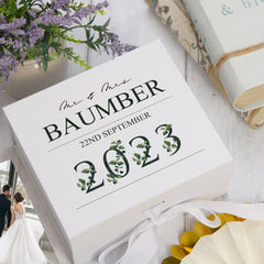 Personalised Wedding Keepsake Memory Gift Box Gift With Leaf Design