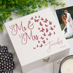 ukgiftstoreonline Personalised Mr and Mrs Wedding Gift Keepsake Memory Box With Butterflies