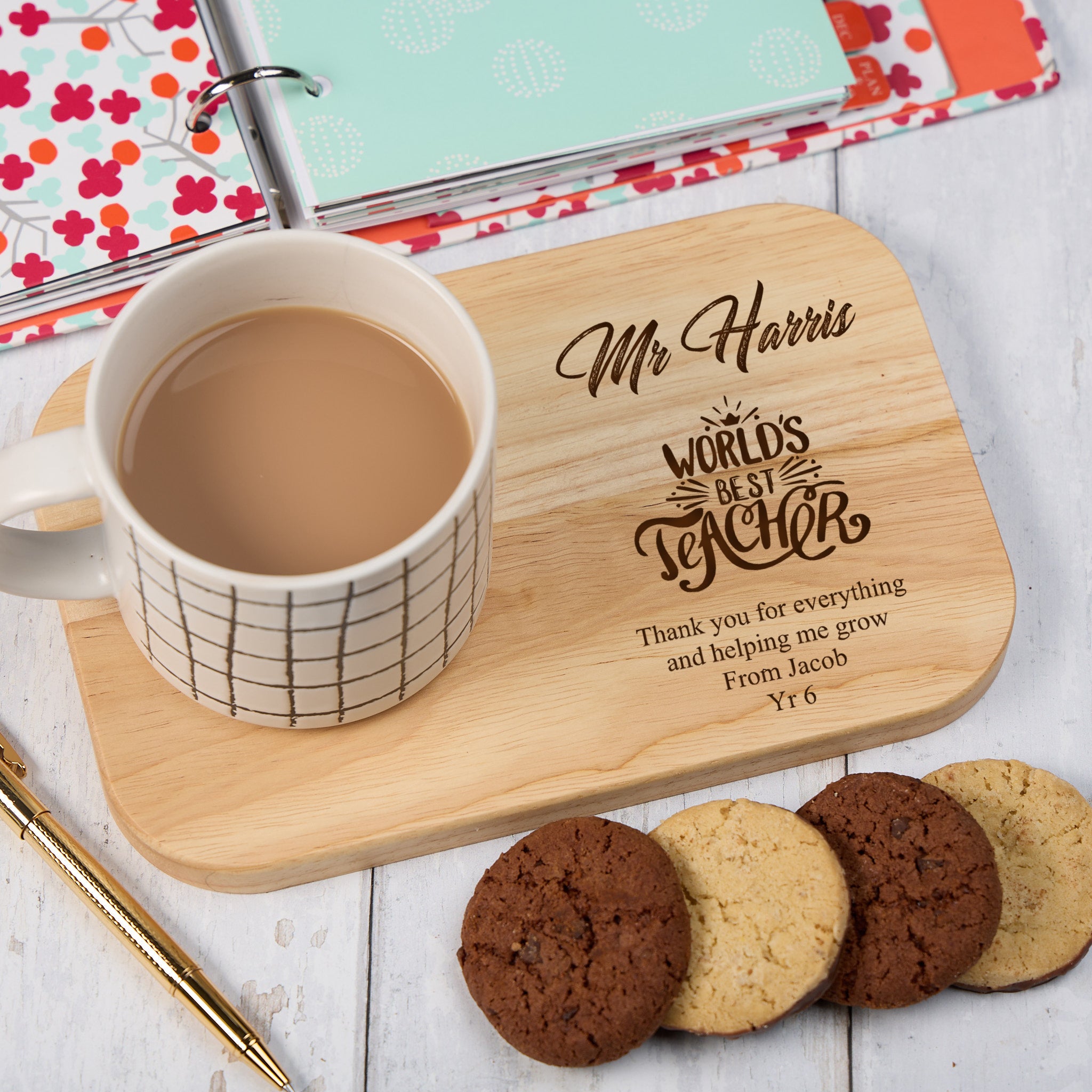 Personalised World's Best Teacher Wooden Drink Serving Board ukgiftstoreonline