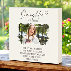 Personalised Daughter Memorial Sympathy Plaque Indoor or Outdoor With Photo