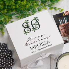 Personalised 80th Birthday Green Leaf Design Keepsake Memory Gift Box