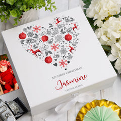 ukgiftstoreonline Personalised My First Christmas Heart Design Keepsake Memory Box