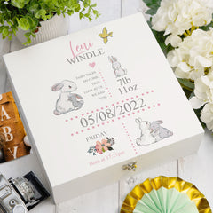 ukgiftstoreonline Personalised Luxury Rabbit Baby Girl Keepsake Wooden Box
