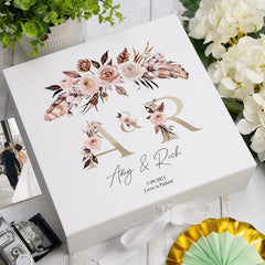 ukgiftstoreonline Personalised Boho Style Golden Text Wedding Keepsake Memory Box Gift