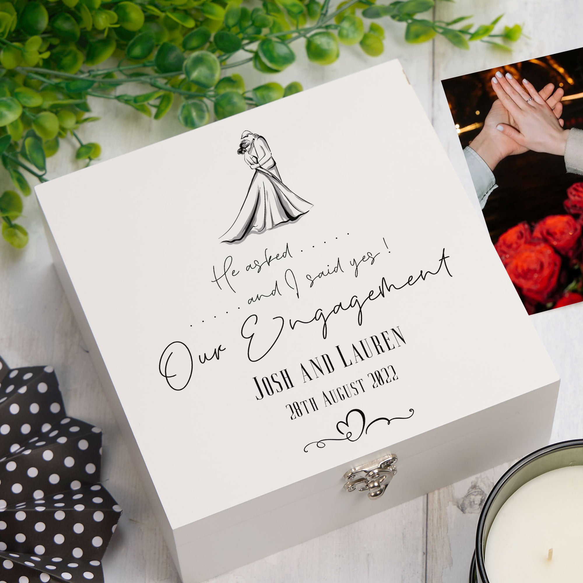 ukgiftstoreonline Personalised He Asked I Said Yes Our Engagement Keepsake Memory Box Gift Keepsake Memory Box ukgiftstoreonline Wood Box Medium