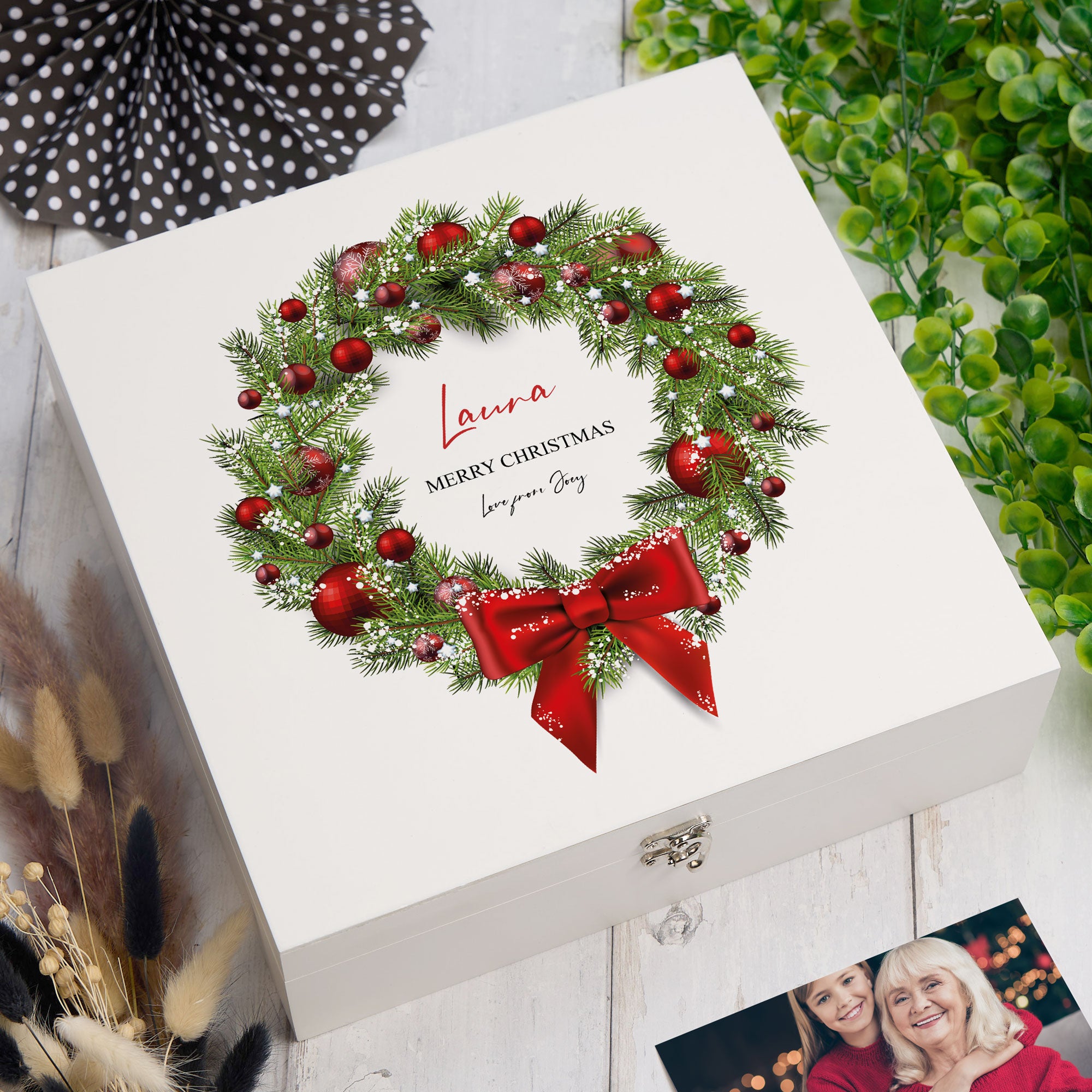 ukgiftstoreonline Personalised Merry Christmas Keepsake Memory Box Keepsake Memory Box ukgiftstoreonline Wood Box Large