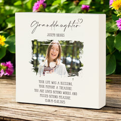 Personalised Granddaughter Memorial Sympathy Plaque Indoor or Outdoor With Photo