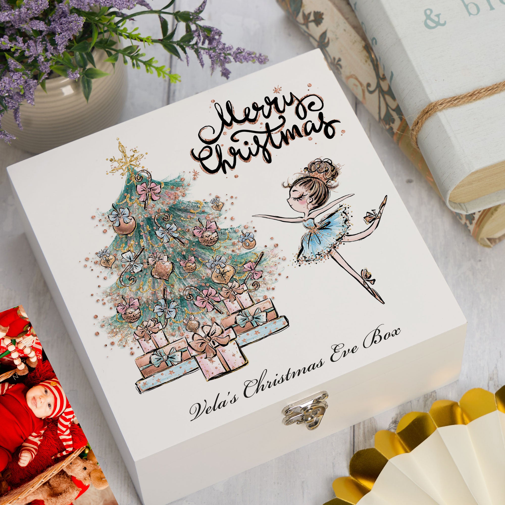 ukgiftstoreonline Personalised Girls Christmas Eve Box For Kids Keepsake Memory Box ukgiftstoreonline