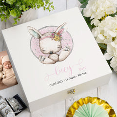 Personalised Baby Girl Gift Keepsake Memory Box Sitting Rabbit