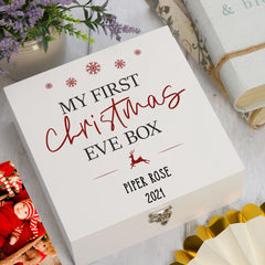 ukgiftstoreonline Personalised My First Christmas Eve Box With Reindeer & Snowflakes Design Keepsake Memory Box ukgiftstoreonline