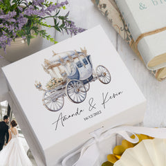 Personalised Wedding Box With Carriage Design and Ribbon Closure