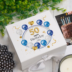 ukgiftstoreonline 50th Birthday Gift Personalised Keepsake Memory Box With Blue Balloons