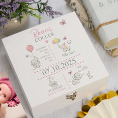 ukgiftstoreonline Personalised Baby Girl Elephants Design Keepsake Memory Box