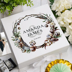 ukgiftstoreonline Personalised Wedding Keepsake Memory Box Gift with Watercolour Rustic Cotton Design