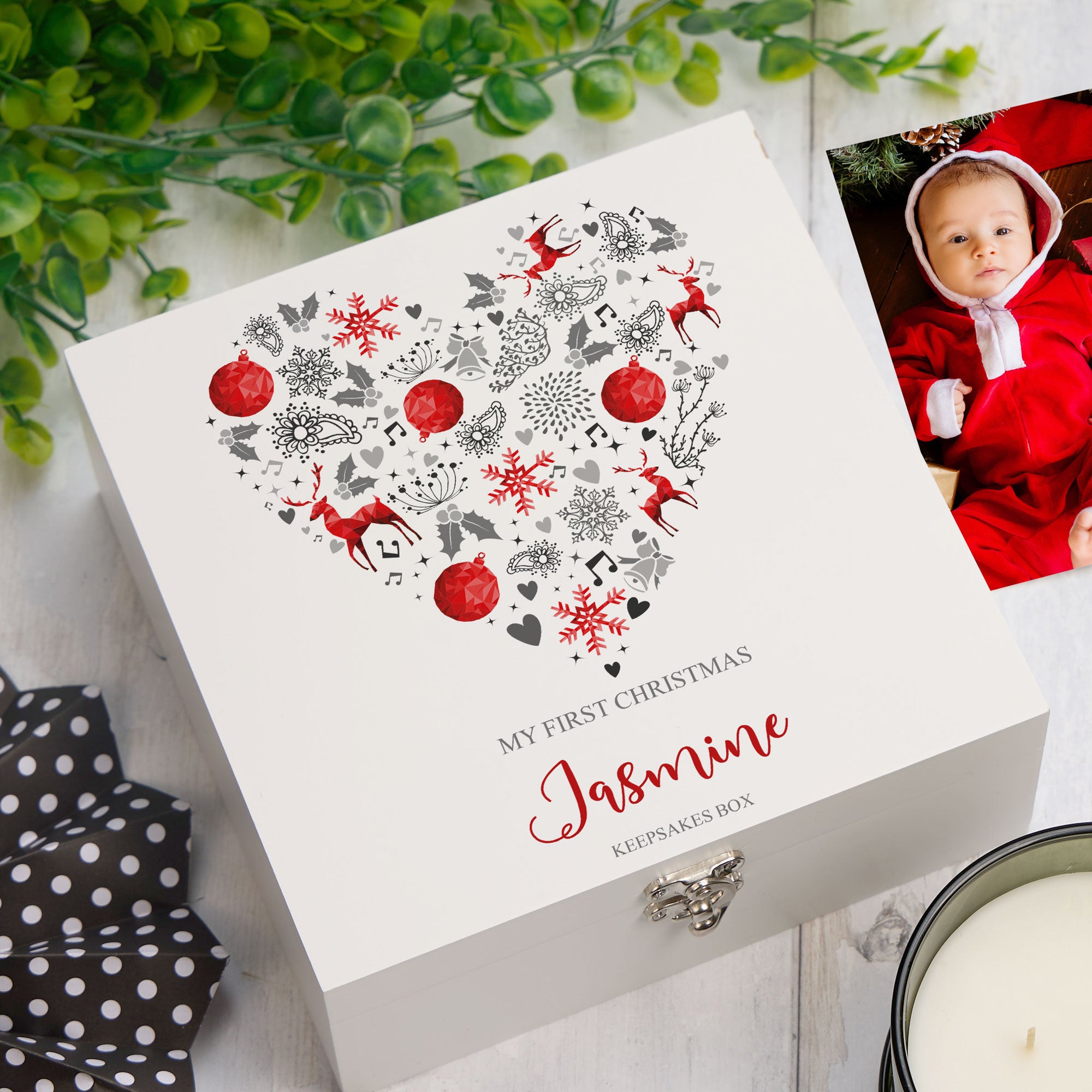 ukgiftstoreonline Personalised My First Christmas Heart Design Keepsake Memory Box Keepsake Memory Box ukgiftstoreonline Wood Box Medium