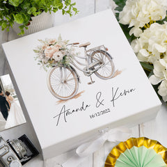 Personalised Wedding Box With Bicycle Design and Ribbon Closure