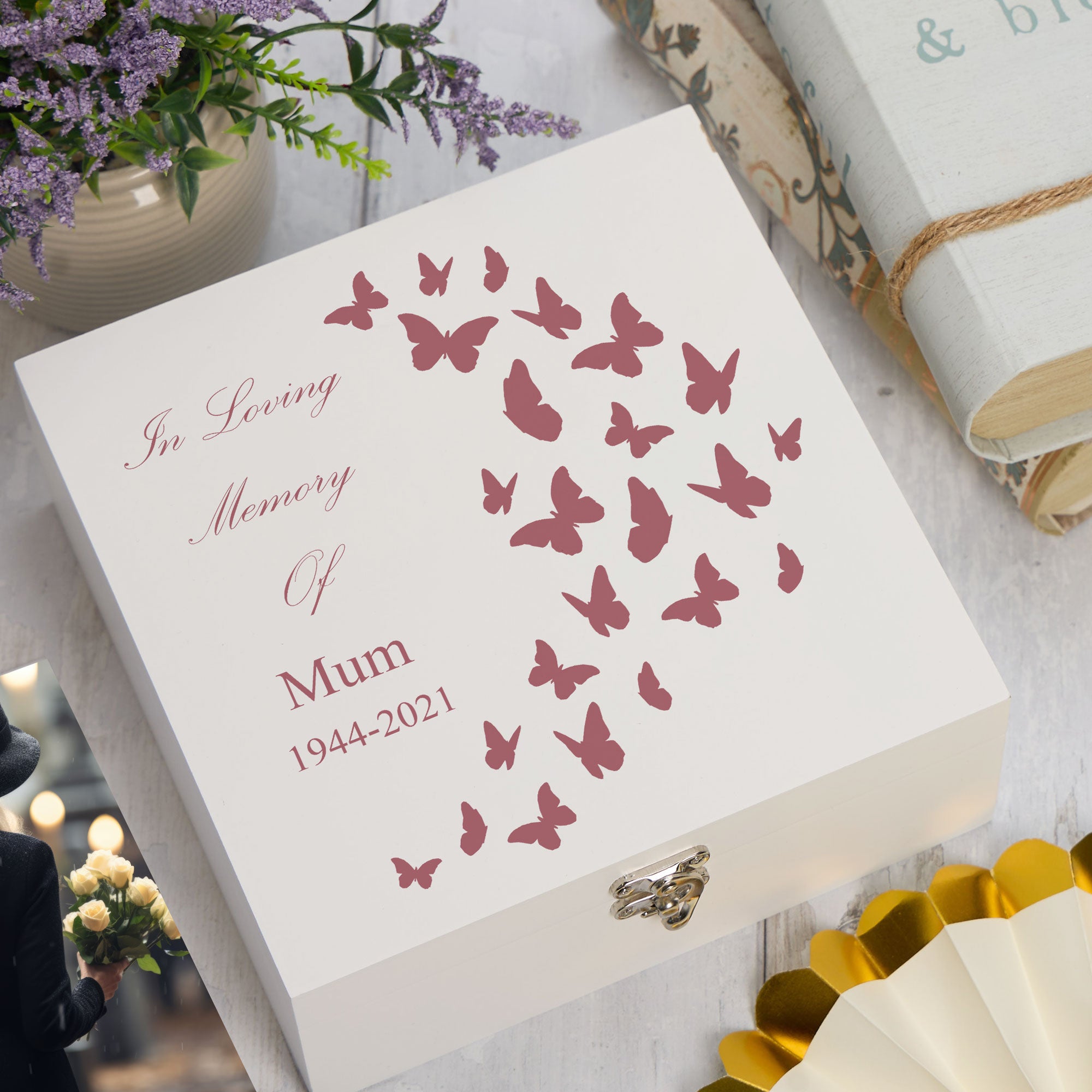 ukgiftstoreonline Personalised Mum In Loving Memory Butterflies Design Keepsake Memory Box Keepsake Memory Box ukgiftstoreonline