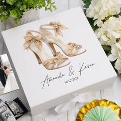 Personalised Wedding Box With Bride's Shoes Design and Ribbon Closure