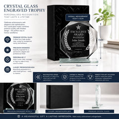 the crystal glass award is displayed on a table