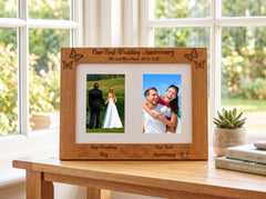 Personalised Our First Anniversary Double Wooden Photo Frame Gift Anniversary Photo Frame ukgiftstoreonline
