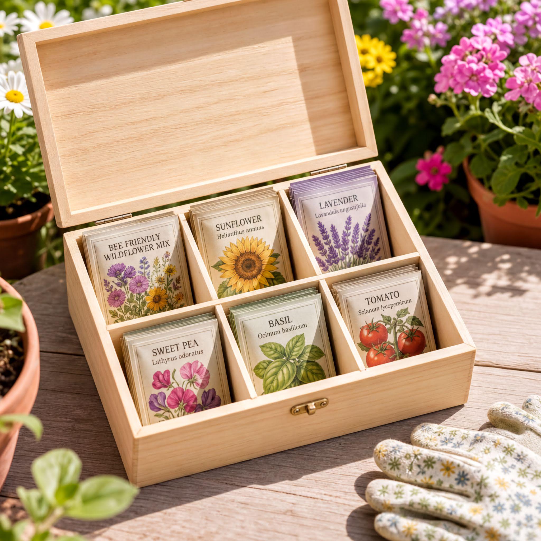 Personalised Seed Box – Wooden Floral Garden Storage With Six Compartments ukgiftstoreonline