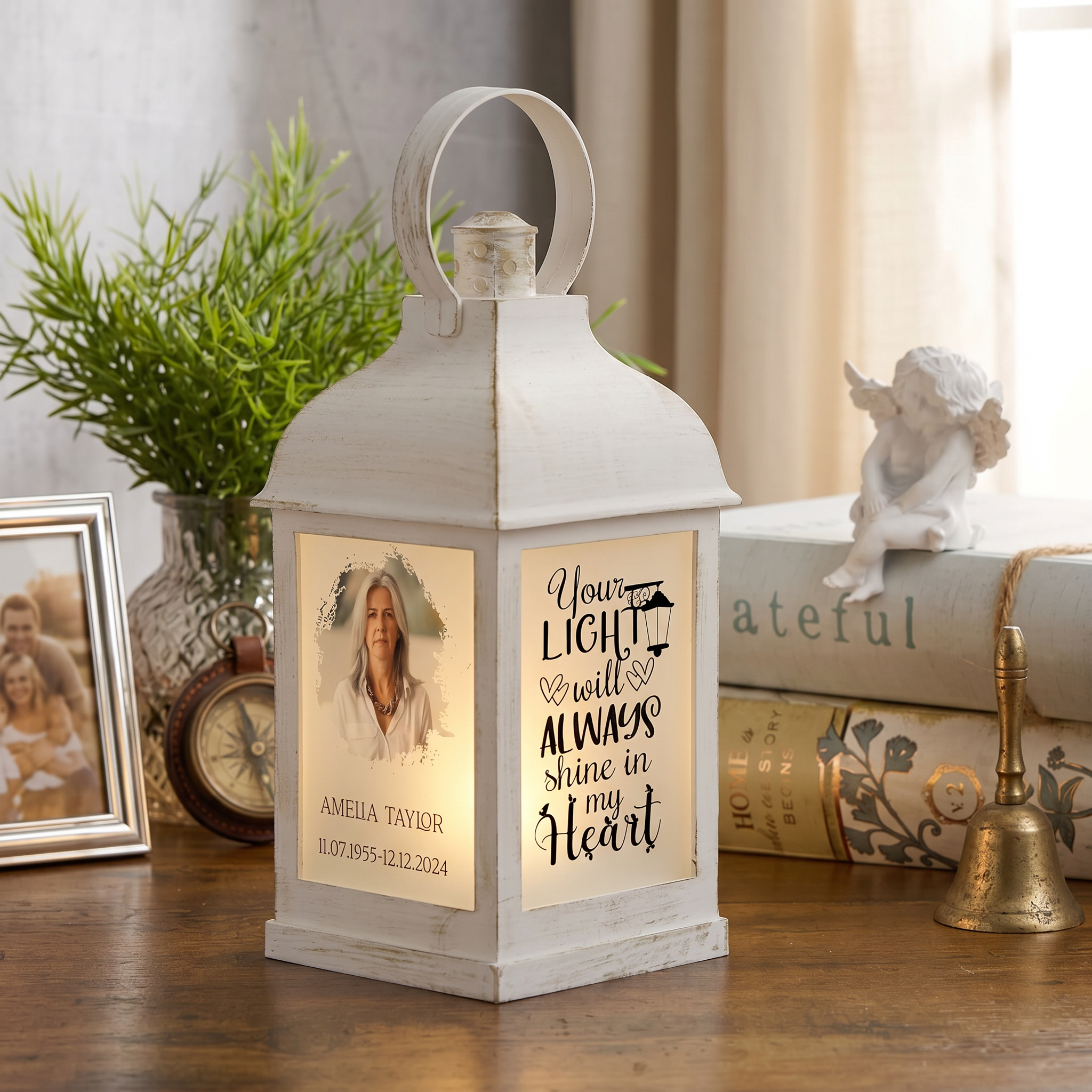 Personalised Memorial Lantern - Custom Photo Lantern With Warm Flickering Flame Light Personalised Lights ukgiftstoreonline