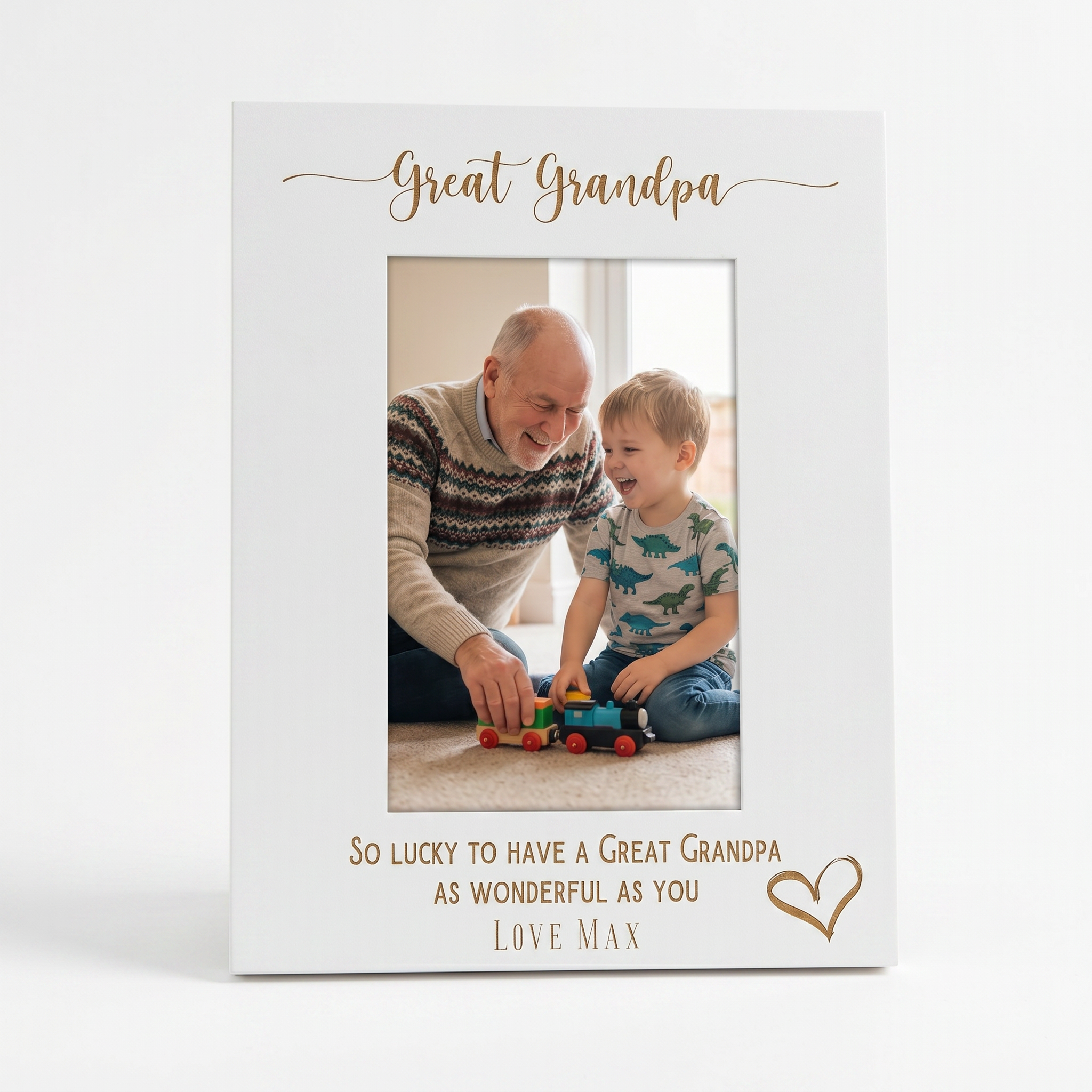 Personalised Great Grandpa Love Heart White Wooden Engraved Portrait Photo Frame Photo Frame ukgiftstoreonline