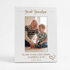 Personalised Great Grandpa Love Heart White Wooden Engraved Portrait Photo Frame Photo Frame ukgiftstoreonline