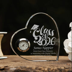 Engraved Personalised Graduation Gift Crystal Glass Clock With Year Personalised Clocks ukgiftstoreonline