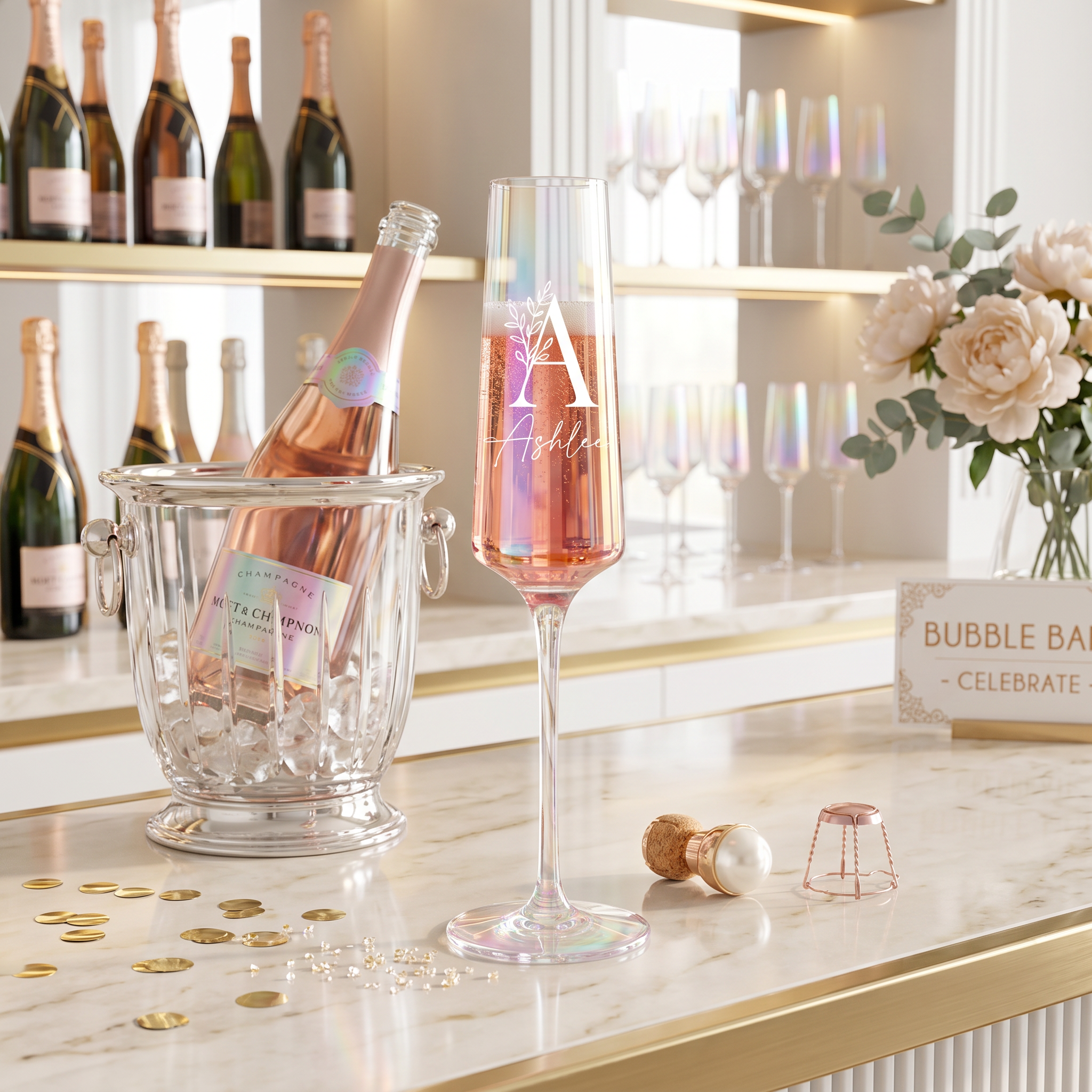 Personalised Champagne Flute – Tall Prosecco Glass | Custom Engraved Rainbow Glassware Gift Champagne Glasses ukgiftstoreonline
