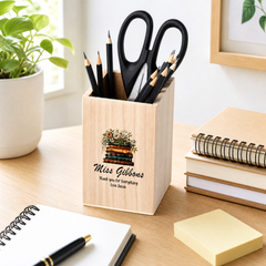 Teacher Pencil Holder Personalised Wooden Pen Pot Gift Floral Books Personalised Gifts ukgiftstoreonline