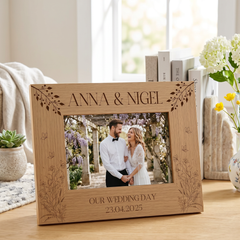 Personalised Wooden Engraved Photo Frames Wedding Any Message Multiple Sizes With Wildflowers Photo Frame ukgiftstoreonline 5 x 7 Inch Landscape