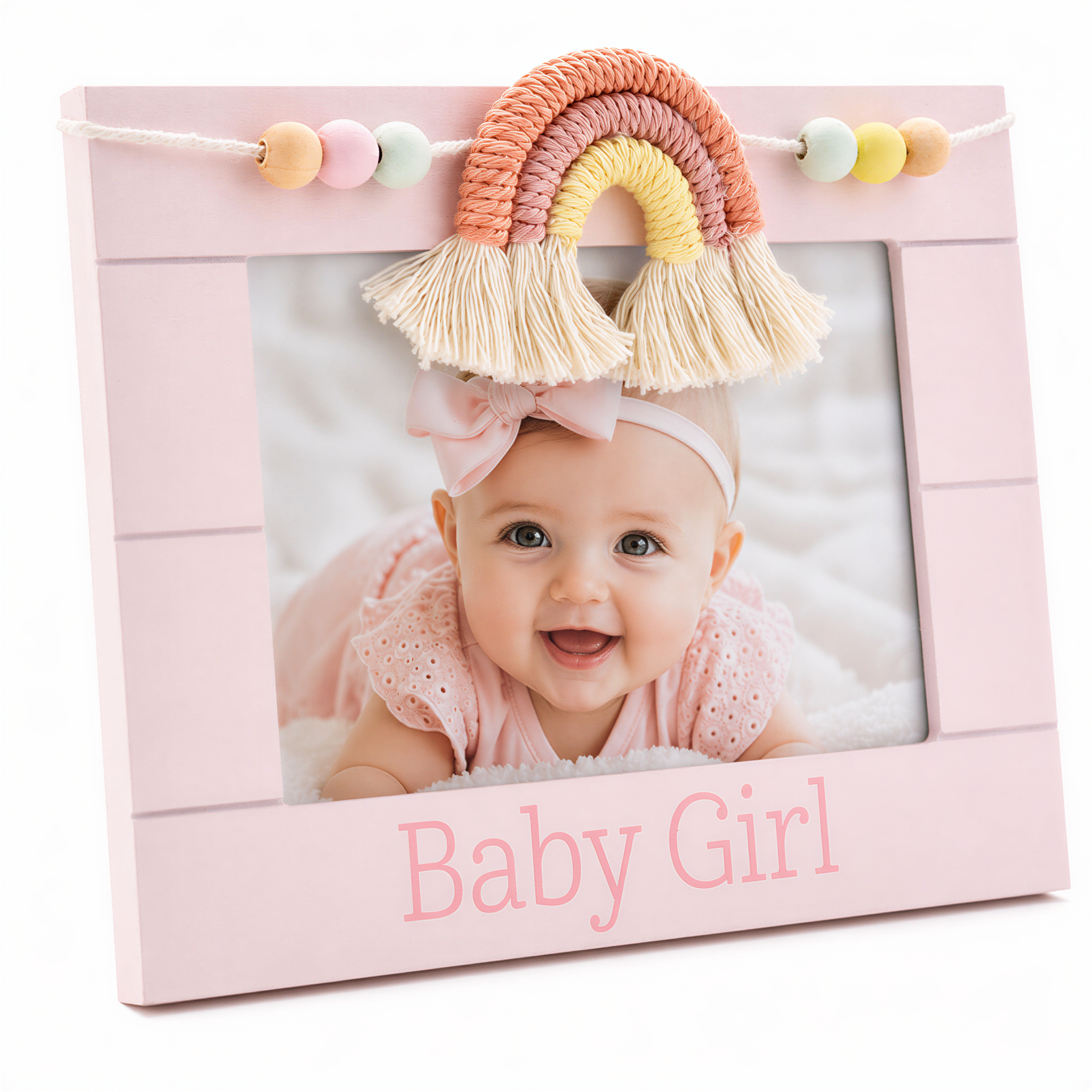 Pink Baby Girl Photo Frame – Pastel Rainbow Design | 4x6 Keepsake Baby Gift ukgiftstoreonline