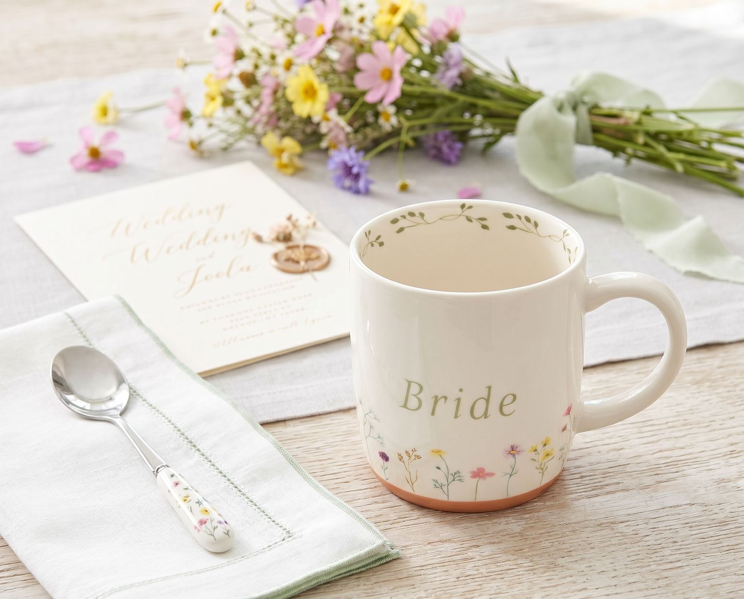 Bride Gift Mug - Rustic Terracotta Ceramic Bridal Cup With Wildflower Design ukgiftstoreonline